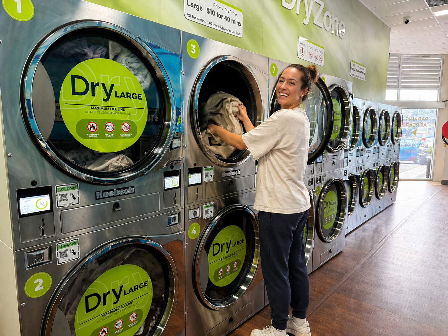 Woman using commercial dryers at WashSpot